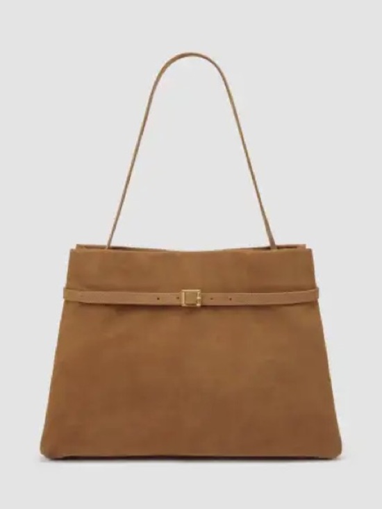 Cider Handbags - Cider Classic Brown Suede Shoulder Bag with Slim Belt Detail